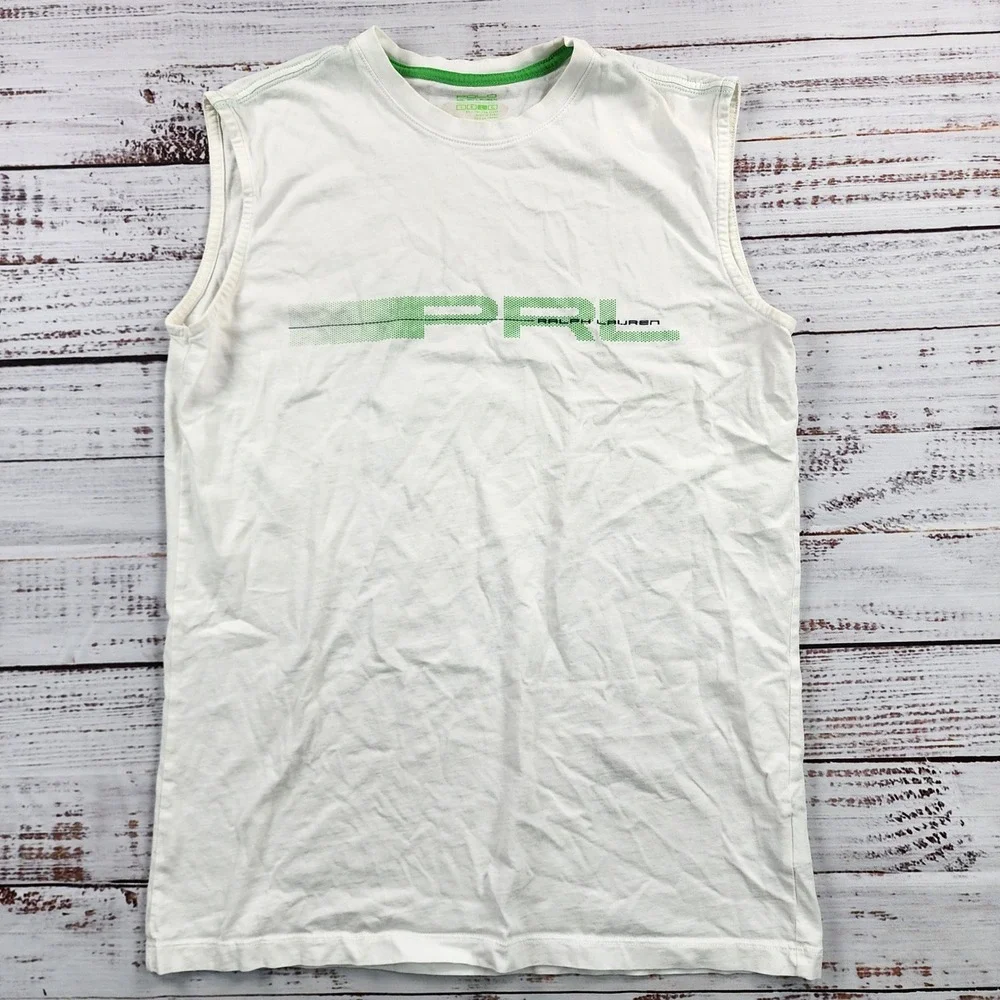 Polo Ralph Lauren Performance Tank Top Mens L White Green PRL Graphic Cotton
